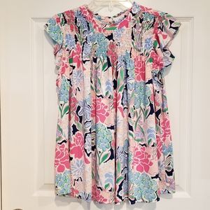 Crown & Ivy Floral Peasant Blouse Ruffle Top Boho Size XL